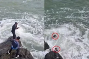 Viral! Detik- Detik Dua Orang Pemancing di Sukabumi Hilang Dihantam Ombak Pantai Cikeueus