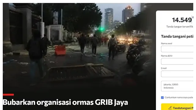 Muncul Petisi Bubarkan GRIB Jaya usai Dituding Biang Ricuh Demo DPR RI 27 Agustus, 14 Ribu Orang Sudah Tandatangan